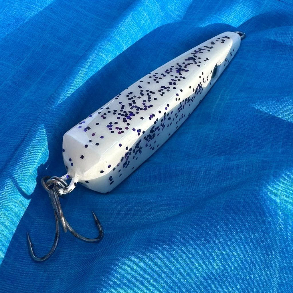 White Speckle variation — pearl white with black speckles and purple glitter